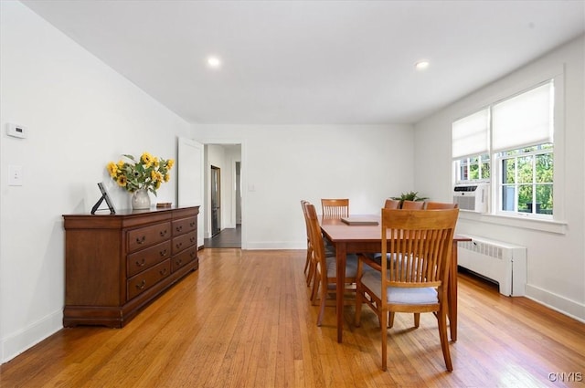 53 Payne St, Hamilton, NY 13346 - dining area with radiator, cooling unit, light wood-type flooring, and recessed lighting