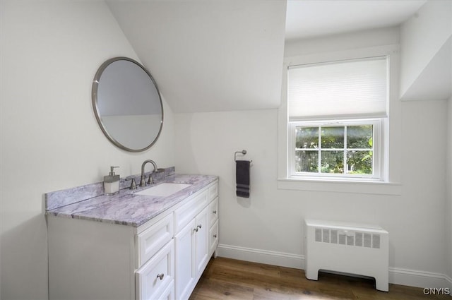 53 Payne St, Hamilton, NY 13346 - bathroom with radiator, wood finished floors, and vanity