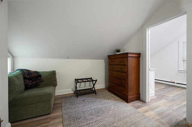 53 Payne St, Hamilton, NY 13346 - sitting room with baseboard heating, vaulted ceiling, and light wood finished floors