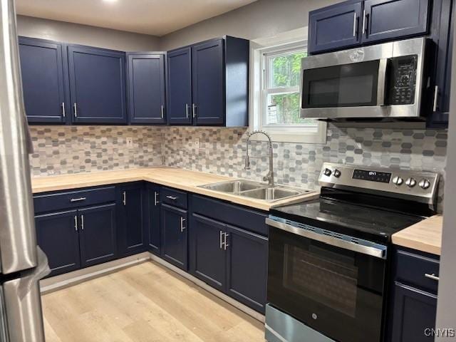 196 Berger Ave, Syracuse, NY 13205 - kitchen featuring appliances with stainless steel finishes, blue cabinetry, light countertops, and recessed lighting
