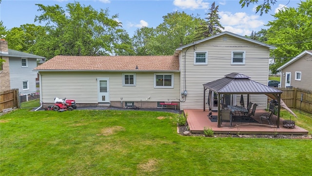 29 Davy Dr, Gates, NY 14624 - rear view of property with a gazebo, a fenced backyard, a wooden deck, and entry steps