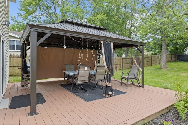 29 Davy Dr, Gates, NY 14624 - wooden terrace featuring a gazebo, a fenced backyard, and outdoor dining space