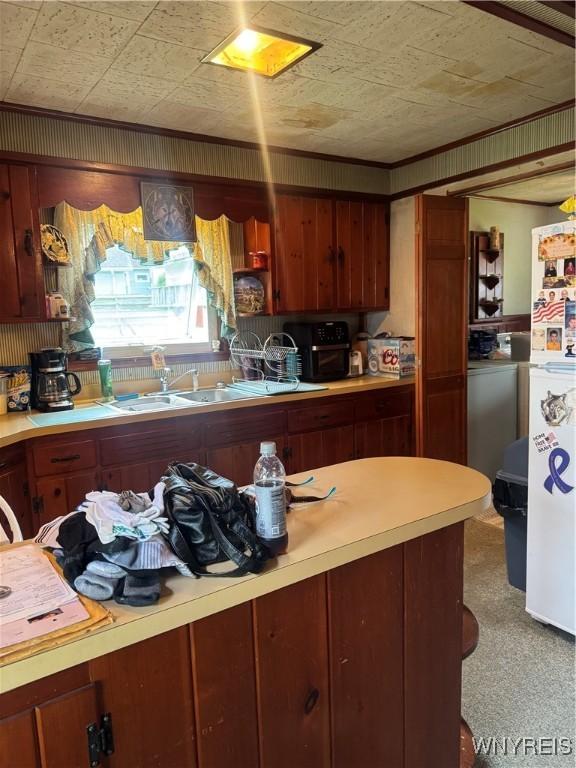 29 Church St, Royalton, NY 14105 - kitchen featuring light countertops and freestanding refrigerator