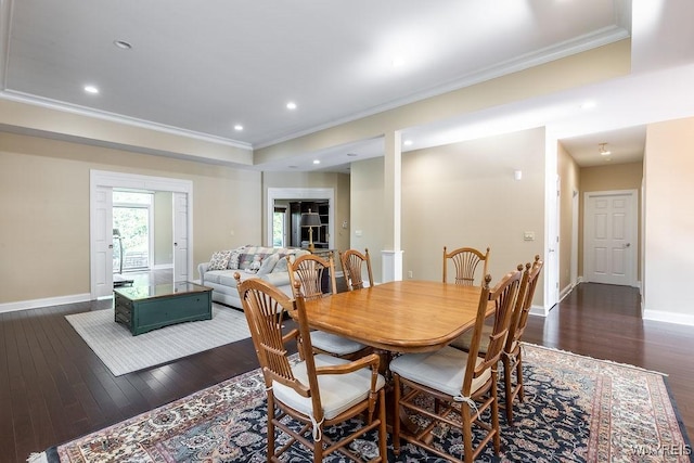 171 Harbridge Mnr, Amherst, NY 14221 - dining room with ornamental molding, dark wood-style floors, and recessed lighting