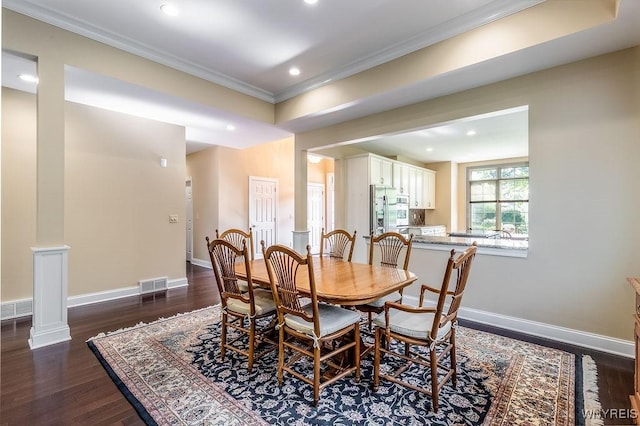 171 Harbridge Mnr, Amherst, NY 14221 - dining space with ornamental molding, recessed lighting, and dark wood-style floors
