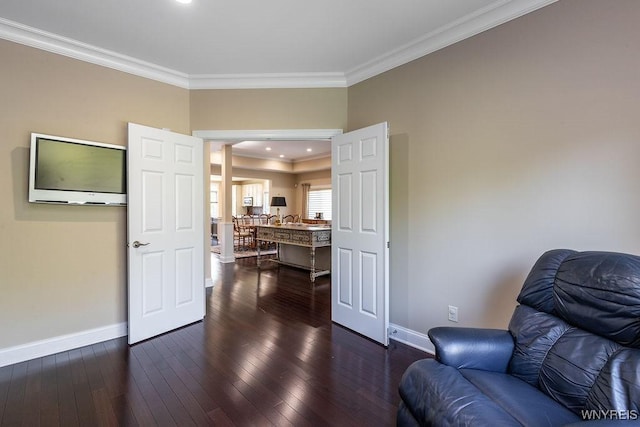171 Harbridge Mnr, Amherst, NY 14221 - sitting room with ornamental molding, dark wood-type flooring, and recessed lighting