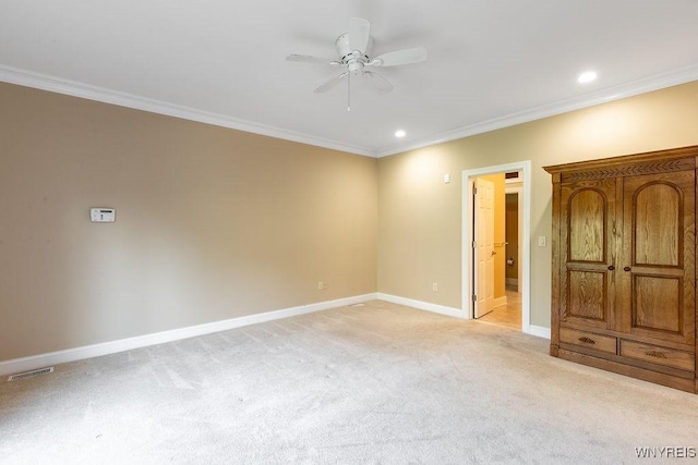 171 Harbridge Mnr, Amherst, NY 14221 - unfurnished bedroom featuring light colored carpet, crown molding, recessed lighting, and a ceiling fan