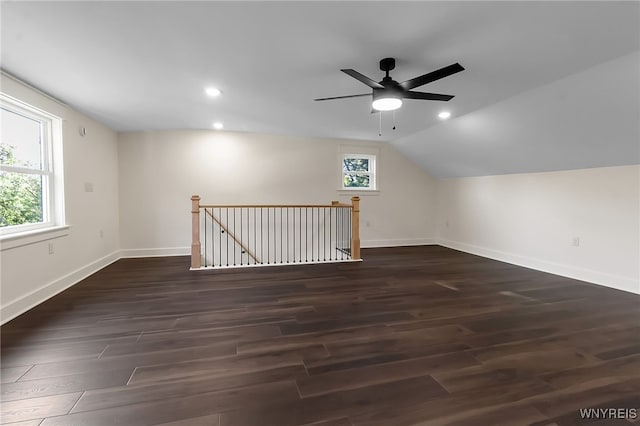 4221 Upper Mountain Rd, Cambria, NY 14132 - additional living space featuring wood finished floors, vaulted ceiling, ceiling fan, and recessed lighting