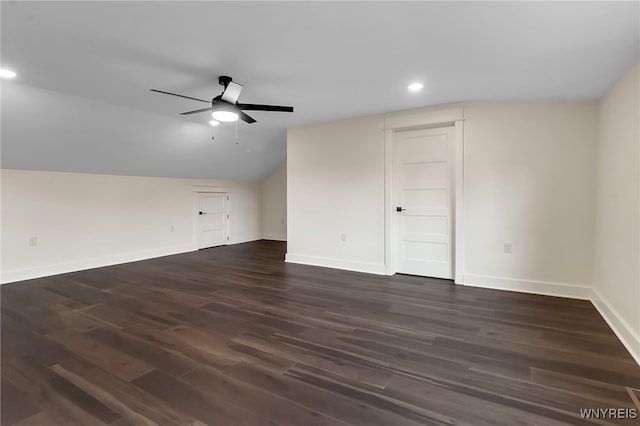 4221 Upper Mountain Rd, Cambria, NY 14132 - bonus room with a ceiling fan, dark wood finished floors, recessed lighting, and lofted ceiling