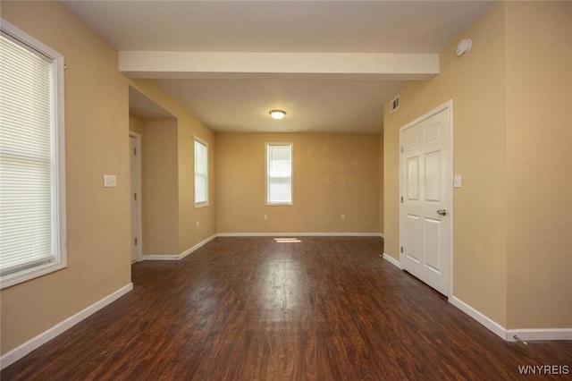 54 Tuxedo Pl, Buffalo, NY 14207 - unfurnished room with dark wood-type flooring, a smoke detector, and beam ceiling
