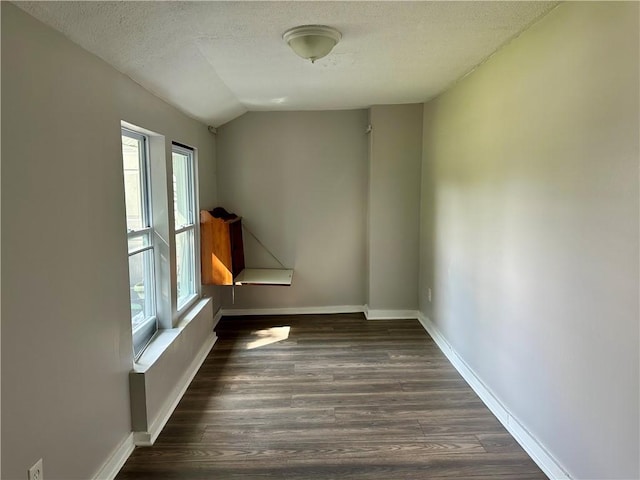 50 Saratoga Ave, Rochester, NY 14608 - empty room featuring healthy amount of natural light, a textured ceiling, dark wood-type flooring, and lofted ceiling
