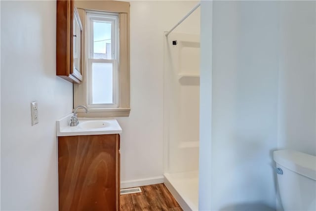 26 Fountain St, Rochester, NY 14620 - full bathroom featuring a stall shower, vanity, and wood finished floors