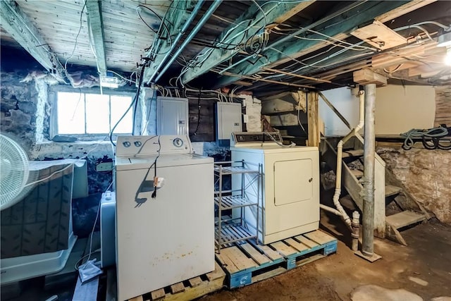26 Fountain St, Rochester, NY 14620 - below grade area featuring washer and dryer and electric panel
