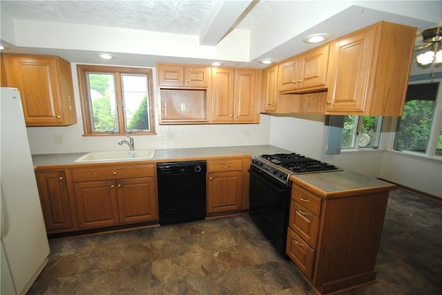 11 Elmwood Ave, Hornellsville, NY 14843 - kitchen with black appliances, recessed lighting, backsplash, stone finish floors, and light countertops