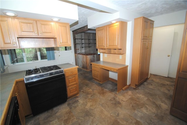 11 Elmwood Ave, Hornellsville, NY 14843 - kitchen featuring range with gas stovetop and stone finish floors