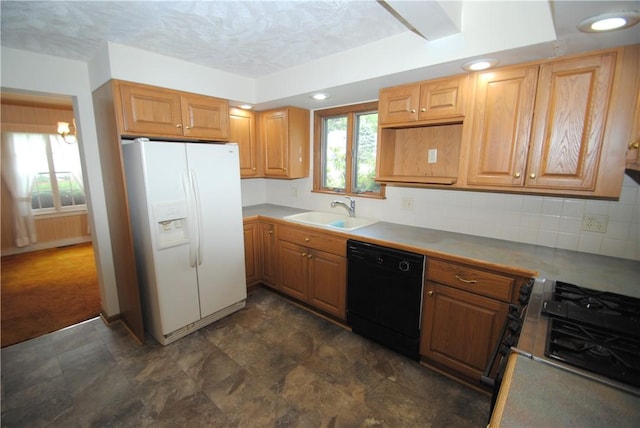 11 Elmwood Ave, Hornellsville, NY 14843 - kitchen featuring white fridge with ice dispenser, dishwasher, stove, and tasteful backsplash