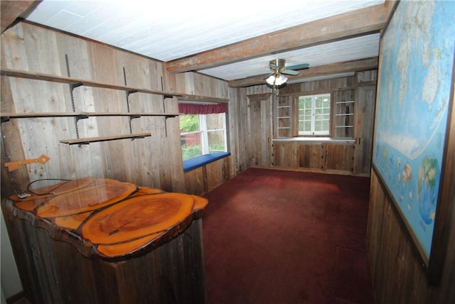 11 Elmwood Ave, Hornellsville, NY 14843 - interior space featuring healthy amount of natural light, wooden walls, and a ceiling fan