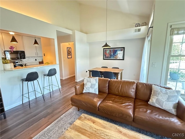 2301 Greymoor Way, Lysander, NY 13027 - living area featuring wood finished floors and high vaulted ceiling
