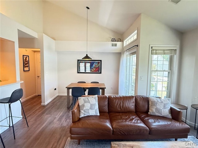 2301 Greymoor Way, Lysander, NY 13027 - living room with dark wood-style floors and high vaulted ceiling