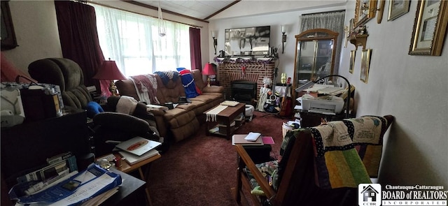 1710 Haskell Pkwy, Portville, NY 14760 - carpeted living area featuring lofted ceiling