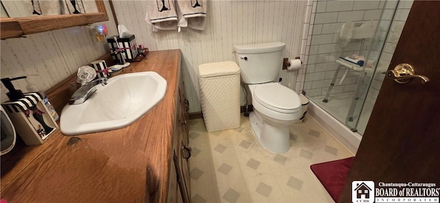 1710 Haskell Pkwy, Portville, NY 14760 - bathroom with a stall shower, vanity, and tile patterned floors