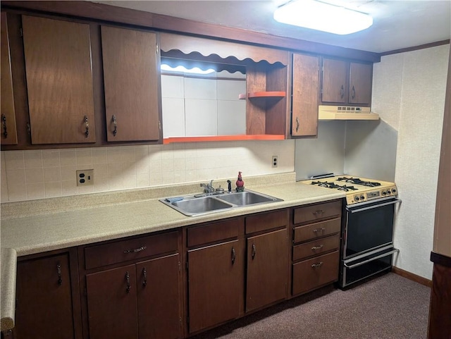 310 E Green St, Smethport Boro, PA 16749 - kitchen featuring range with gas cooktop, premium range hood, light countertops, and backsplash