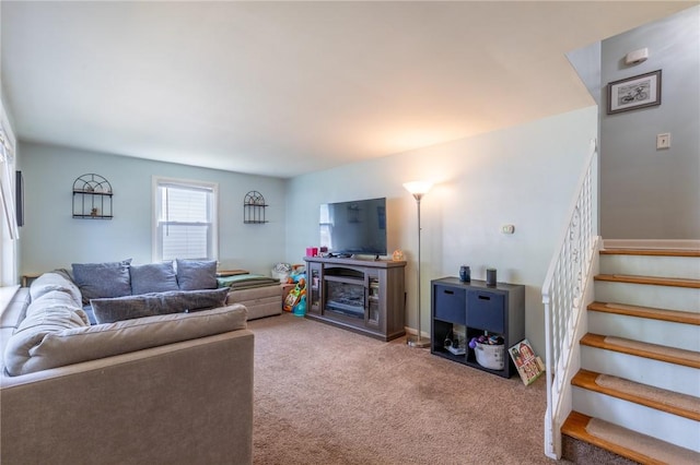 529 Fetzner Rd, Greece, NY 14626 - living area featuring stairway, carpet floors, and a fireplace