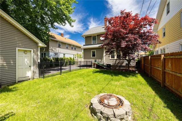 1043 Genesee Park Blvd, Rochester, NY 14619 - fenced backyard featuring an outdoor fire pit