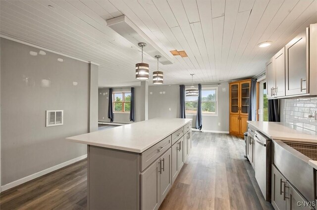 5640 Fearon Rd, Eaton, NY 13408 - kitchen with wooden ceiling, a center island, light countertops, and healthy amount of natural light