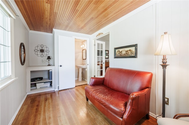 36 Dover Park, Brighton, NY 14610 - living area featuring wooden ceiling, wood-type flooring, and crown molding