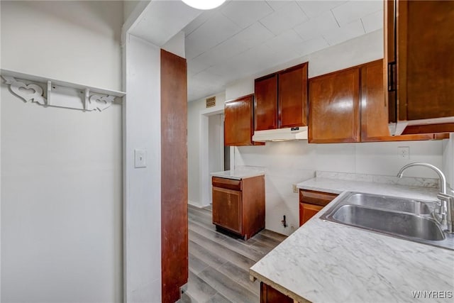386 Davey St, Buffalo, NY 14206 - kitchen featuring wood finished floors, light countertops, and under cabinet range hood