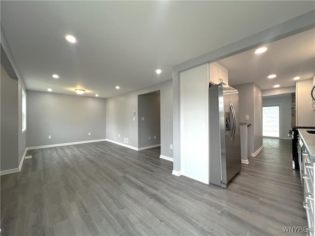 155 Barnsdale Ave, West Seneca, NY 14224 - kitchen with stainless steel appliances, recessed lighting, dark wood-type flooring, white cabinets, and light countertops