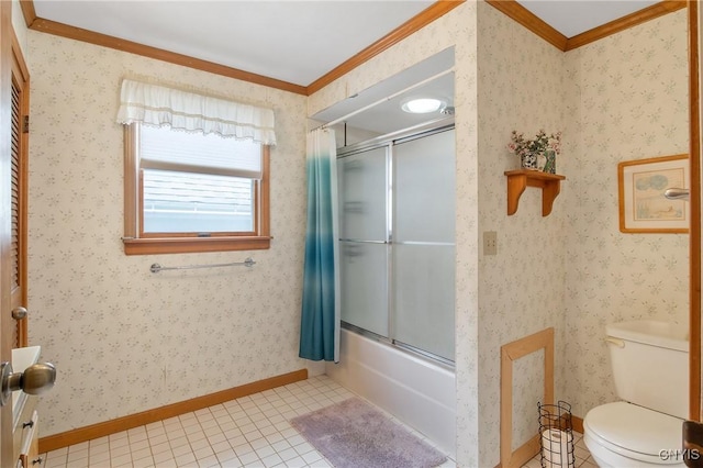 315 Boyden St, Syracuse, NY 13203 - bathroom with crown molding, tile patterned flooring, and shower / bath combination with glass door