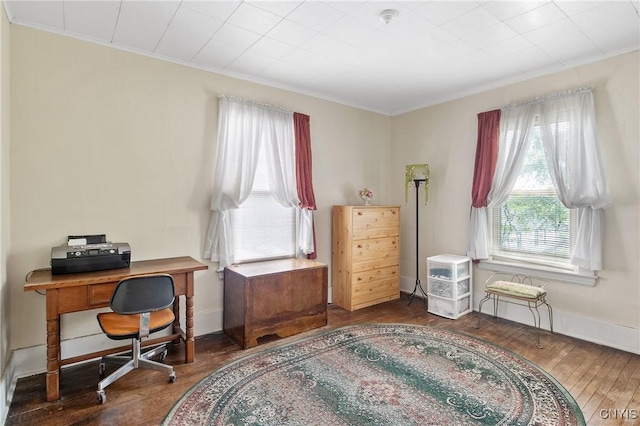 315 Boyden St, Syracuse, NY 13203 - bedroom featuring wood-type flooring, an office area, and crown molding