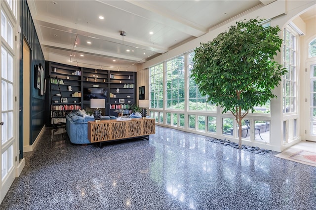 3399 Elmwood Ave, Brighton, NY 14610 - sitting room featuring beamed ceiling, french doors, and arched walkways