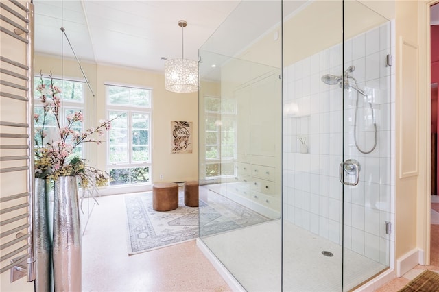 3399 Elmwood Ave, Brighton, NY 14610 - bathroom featuring a shower stall and crown molding