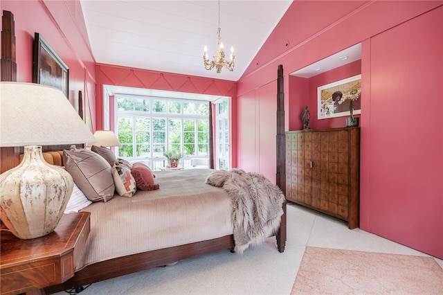 3399 Elmwood Ave, Brighton, NY 14610 - bedroom with a chandelier, vaulted ceiling, and carpet flooring