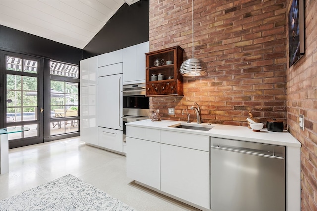 3399 Elmwood Ave, Brighton, NY 14610 - kitchen with vaulted ceiling, stainless steel appliances, light countertops, modern cabinets, and open shelves
