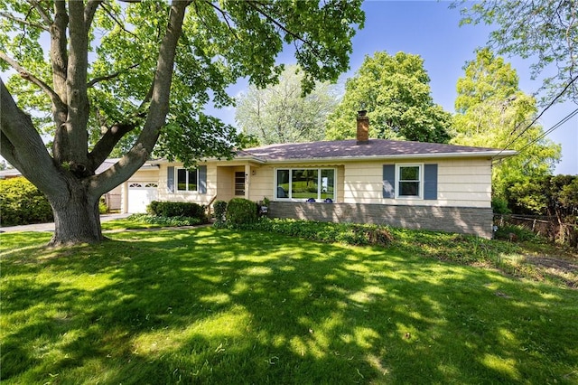 760 Beach Ave, Rochester, NY 14612 - ranch-style home featuring a chimney, a garage, and a front lawn