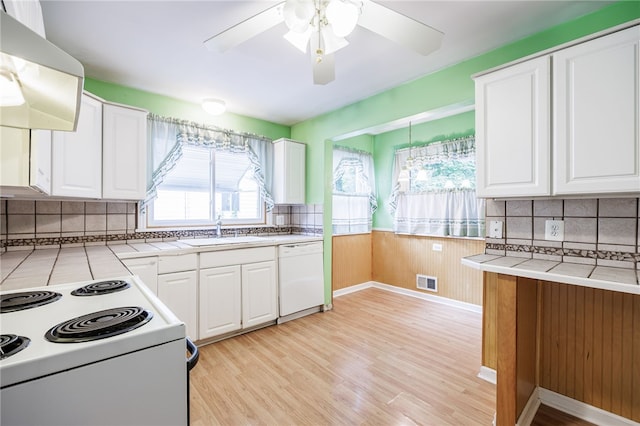 360 San Gabriel Dr, Rochester, NY 14610 - kitchen featuring white appliances, range hood, and white cabinets