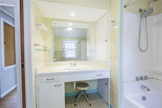 360 San Gabriel Dr, Rochester, NY 14610 - bathroom with bathing tub / shower combination, vanity, and recessed lighting