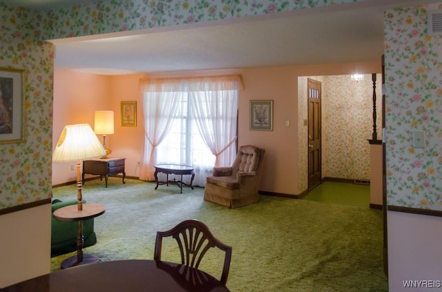 573 Locust St, North Tonawanda, NY 14120 - dining room featuring carpet flooring and wallpapered walls