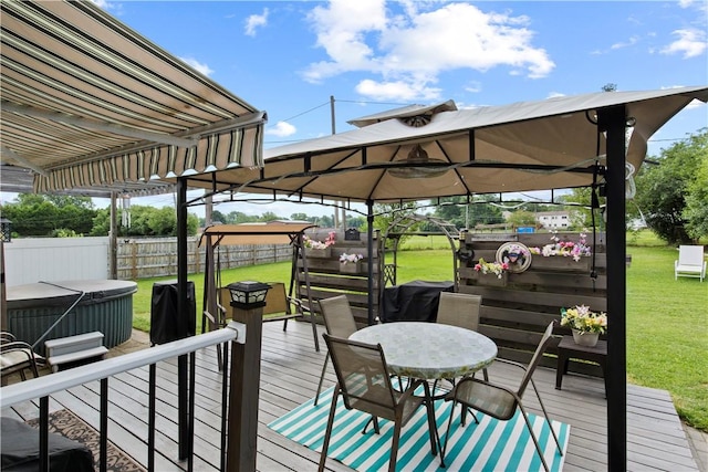 111 Crimson Bramble Rd, Henrietta, NY 14623 - deck featuring a hot tub, a gazebo, and outdoor dining space