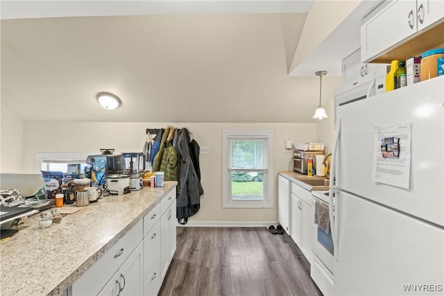 540 Longmeadow Rd, Amherst, NY 14226 - kitchen featuring white appliances, dark wood-type flooring, white cabinetry, and healthy amount of natural light