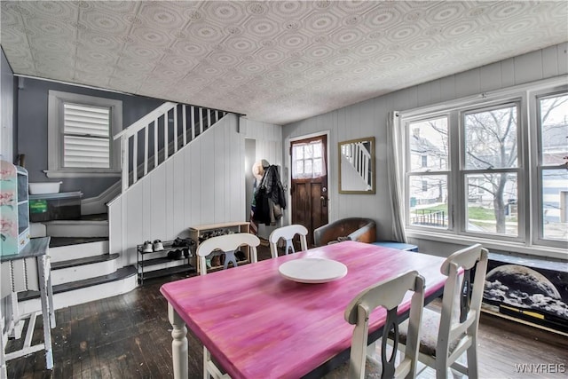 49 Massachusetts Ave, Buffalo, NY 14213 - dining room featuring an ornate ceiling, plenty of natural light, hardwood / wood-style floors, and stairs