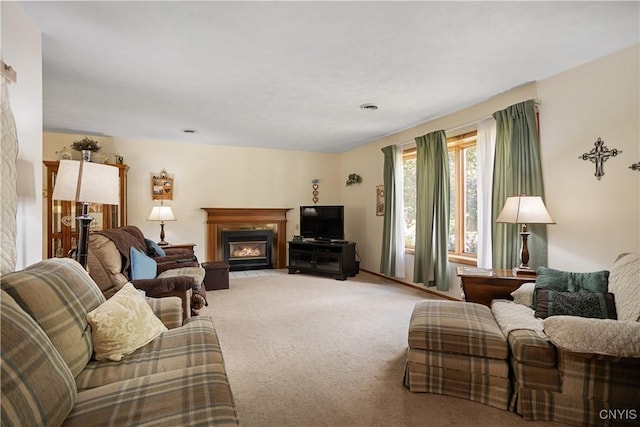 42 Park Ter, Sherrill, NY 13461 - living area featuring a fireplace with flush hearth and carpet