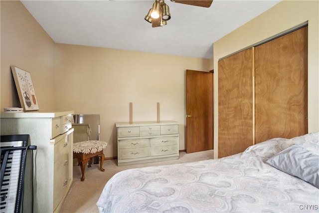 42 Park Ter, Sherrill, NY 13461 - bedroom featuring light colored carpet, a closet, and a ceiling fan