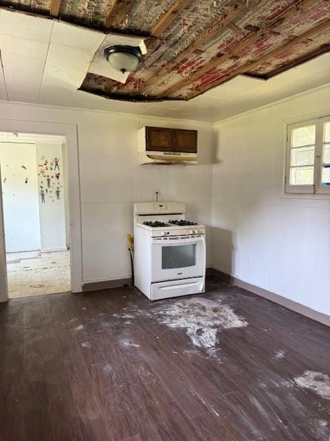 127 Conkey Ave, Rochester, NY 14621 - kitchen featuring white gas range oven, wood finished floors, and under cabinet range hood
