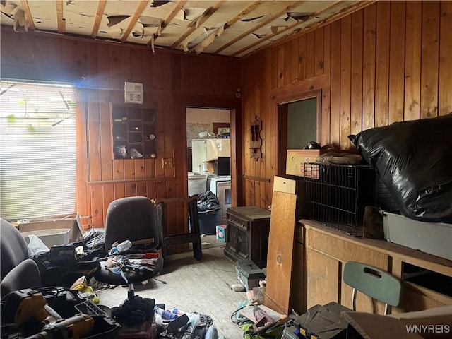 11 Minton St, Buffalo, NY 14210 - office featuring healthy amount of natural light, wood walls, and a wood stove