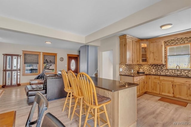 67 Amber St, Buffalo, NY 14220 - kitchen with light wood-style flooring, a kitchen breakfast bar, and healthy amount of natural light